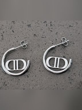 Silver Hoop Earrings with Signature Monogram Accent CD